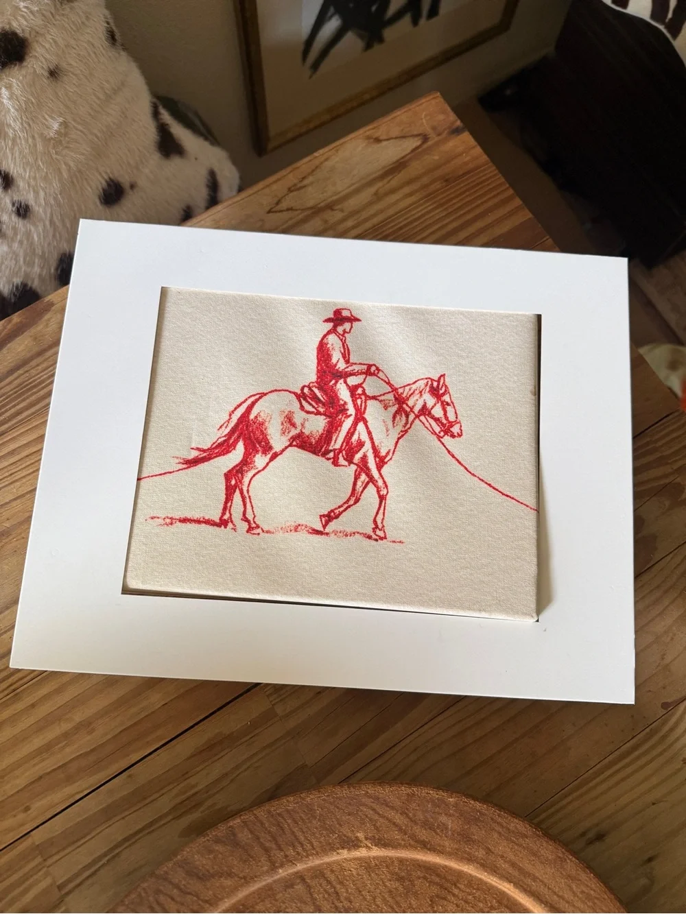 New Red illustrated Cowboy on Horse Wall Art Canvas 8x10” western decor